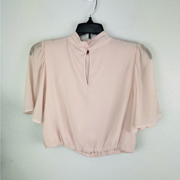 New Joie Light Pink chiffon Mock Neck Crop Top - Picture 5 of 7